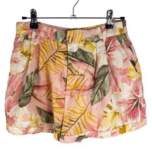 Joie 100% Linen Shorts Tropical Palm Print Women’s Size 00 Floral Pockets